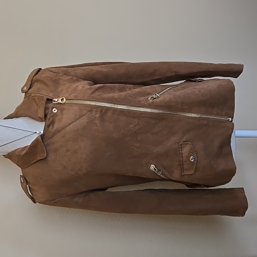 H&M Faux Suede Versatile Moto-Style Jacket with Gold-Brass Hardware EUC - 8 - Picture 8 of 11